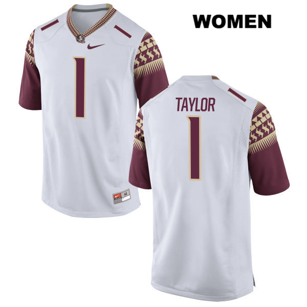 Women's NCAA Nike Florida State Seminoles #1 Levonta Taylor College White Stitched Authentic Football Jersey ZXH8369AS